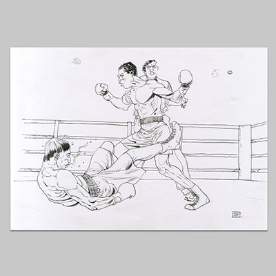Original drawing Balles perdues, The boxing match